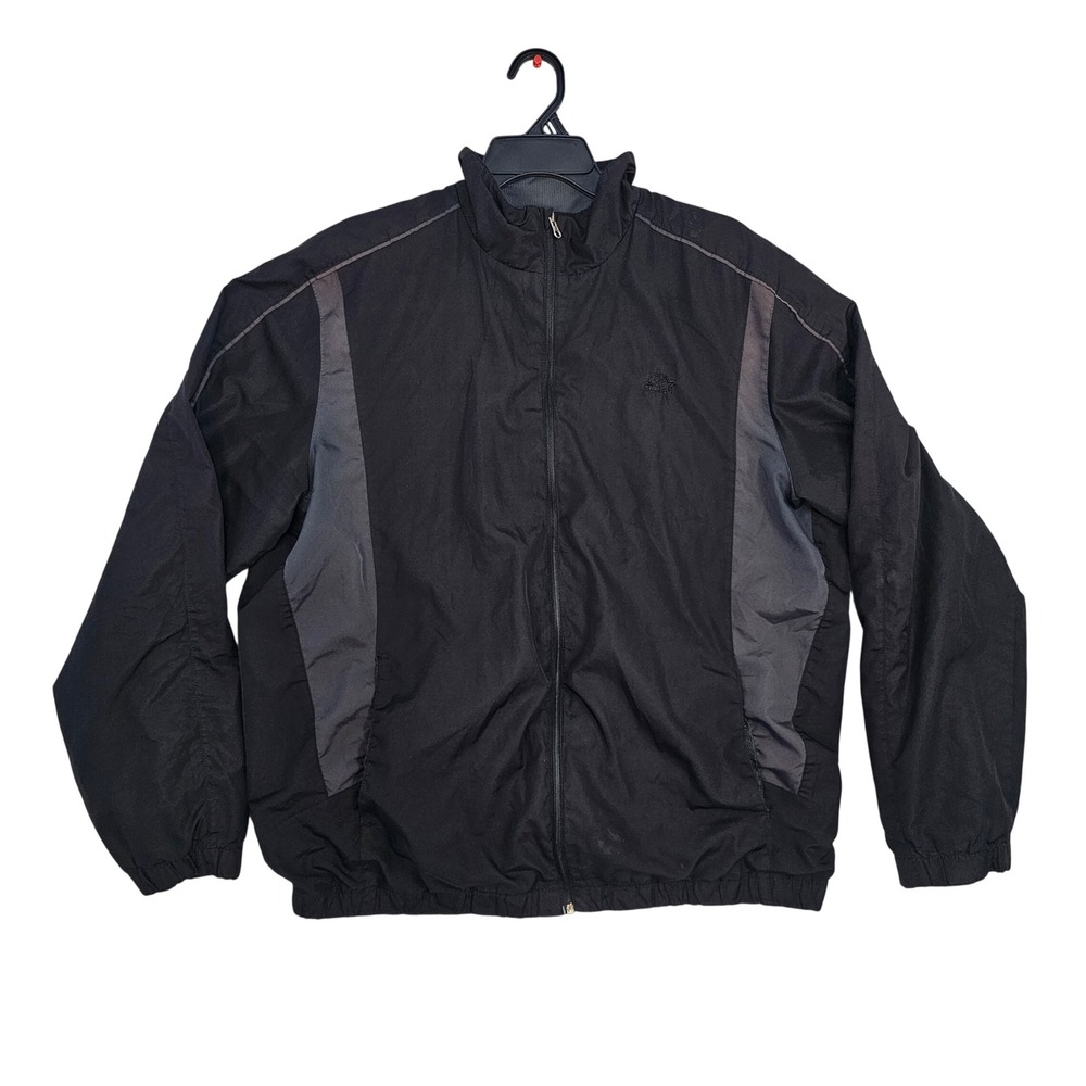 Starter Mens‎ Track Jacket Large Black Grey Full Zip Nylon Windbreaker RN 70892